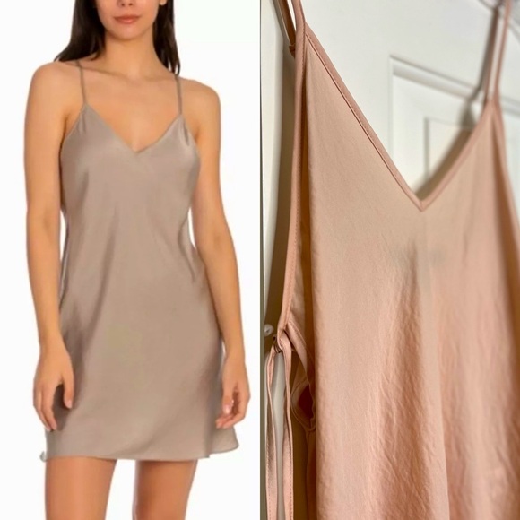 NWT Midnight Bakery Satin Bias Cut Chemise Slip Dress XS Rose - Picture 1 of 14